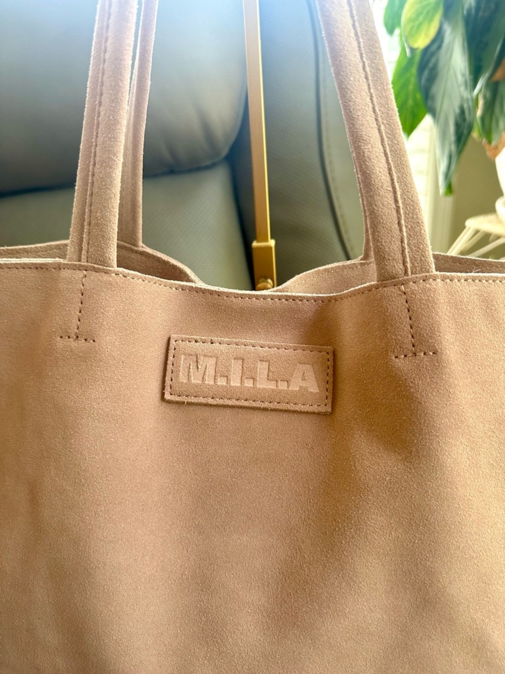 M.I.L.A Blush Pink Suede Tote Bag Large Minimalist Luxury Everyday Work Travel - Picture 16 of 16